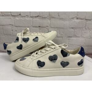 Kurt Geiger London Shoes White Leather Lane Lover Denim Blue Heart Sneakers 37